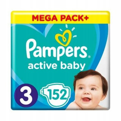  Pampers Active Baby diapers size 3, 152 pieces, 6kg-10kg
