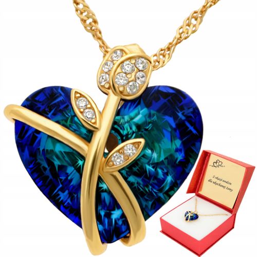  GOLD NECKLACE CRYSTAL ROSE HEART PENDANT 925