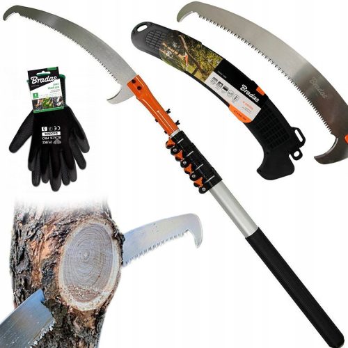  Telescopic saw with hook BRADAS 5.5 m saw blade 360 mm tree pruning 5.5 m + Bradas PURE BLACK PRO gloves size 9 - L 1 pair