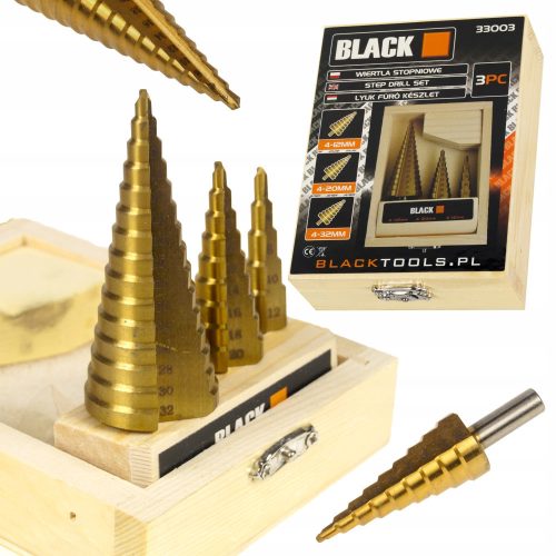 TYTAN HSS STEP DRILL, CONICAL, 3 pieces. 4-32MM