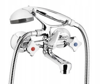 Two-handle wall-mounted bath and shower faucet KFA standard chrome fittings