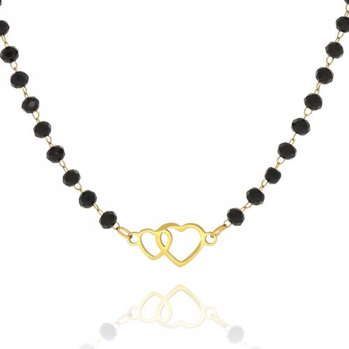  Necklace black stones steel heart love gift
