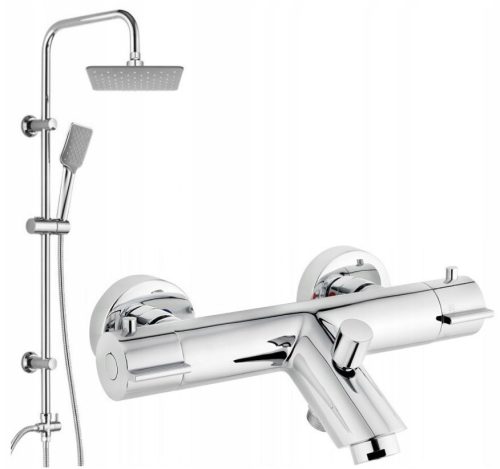 Two-handle wall-mounted bath and shower faucet Deante Begonia Chrome + surface-mounted shower set Kuchinox Limo