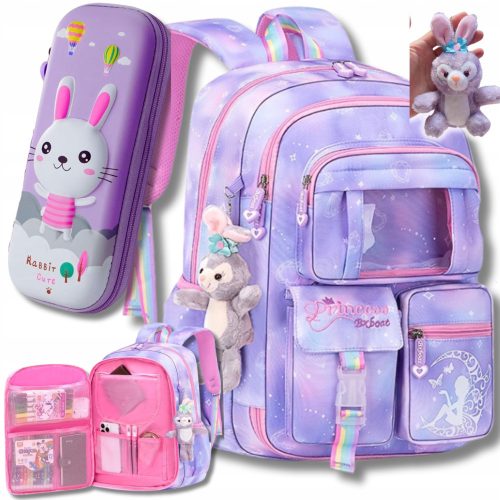 School backpack with multiple compartments, purple tones, 26 years old