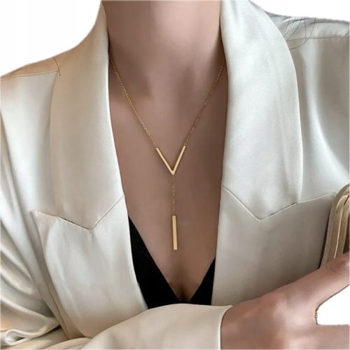  Pendant necklace letter V chain gift stainless steel gold plated 79