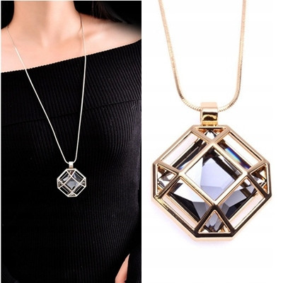  Necklace LONG gold chain crystal GRAPHITE
