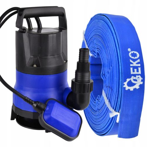 Geko plastic pump with float for dirty water G81401 + Geko G70006 PVC hose 1" 20 m