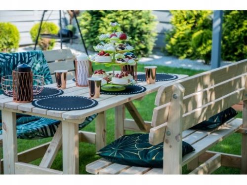 A set of garden and patio furniture Miedziński garden furniture set, wooden, gray garden furniture, 3 pieces.