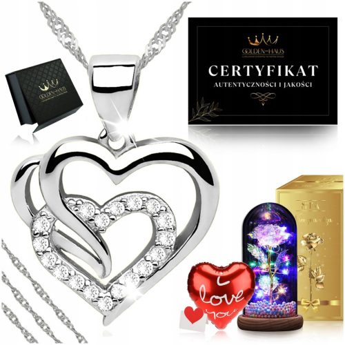 SINGAPORE CELEBRITY SILVER NECKLACE WITH HEART 925 + ETERNAL ROSE LED