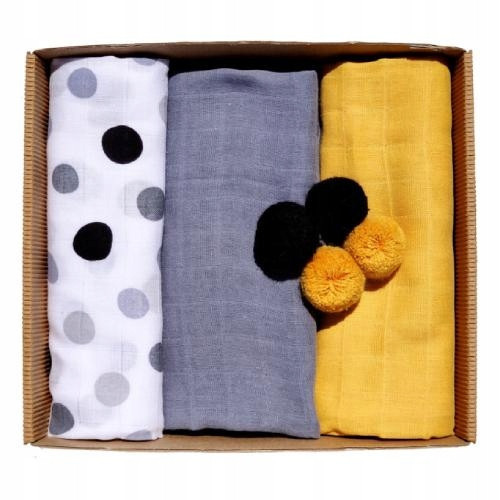  EGA KIDS Eco Pompoms muslin diapers 60x80cm yellow-gray (2546), 3pcs.