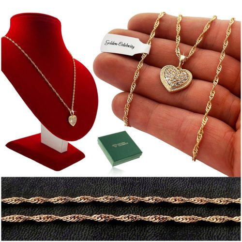  GOLD NECKLACE SURGICAL STEEL / HEART WITH 18K ZIRCONS GIFT + FREE