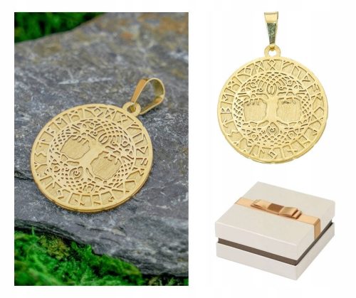  Gold 585 Gold Pendant Tree of Life Lucky Tree Odin Rune 14 kt