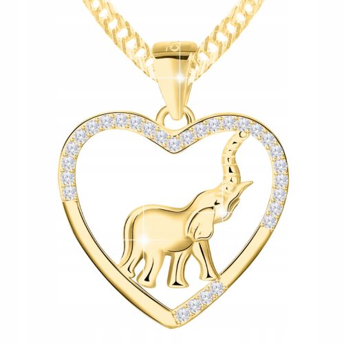  Gold Necklace with Elephant GOLD PLATED 585 Heart Zircons Elephant SILVER 925