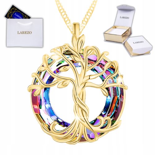  Gold Necklace Colored Crystal SILVER 925 Tree of Life GOLD PLATED 585
