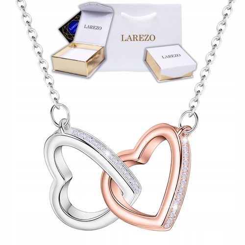  Silver Necklace with Heart Two Hearts with Cubic Zirconia Double Heart SILVER 925