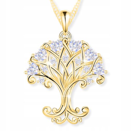  Gold Necklace Tree of Life 925 Tree of Happiness Crystals GOLD PLATED 585