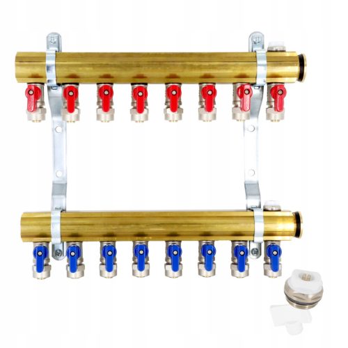 CO manifold 8 circuits brass armed with PEX valves and air vents