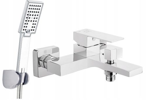 Wall-mounted single-lever bathtub faucet Laveo Kvadrato Chrome + Cubic range surface-mounted shower set
